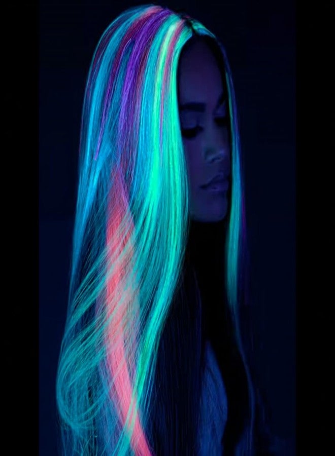 EXTACIO Clip in Glow in the Dark Hair Extensions 12pcs/Pack Synthetic Clip in Luminous Hairpieces 6 Colors Mixed for Party Holiday - Image 2